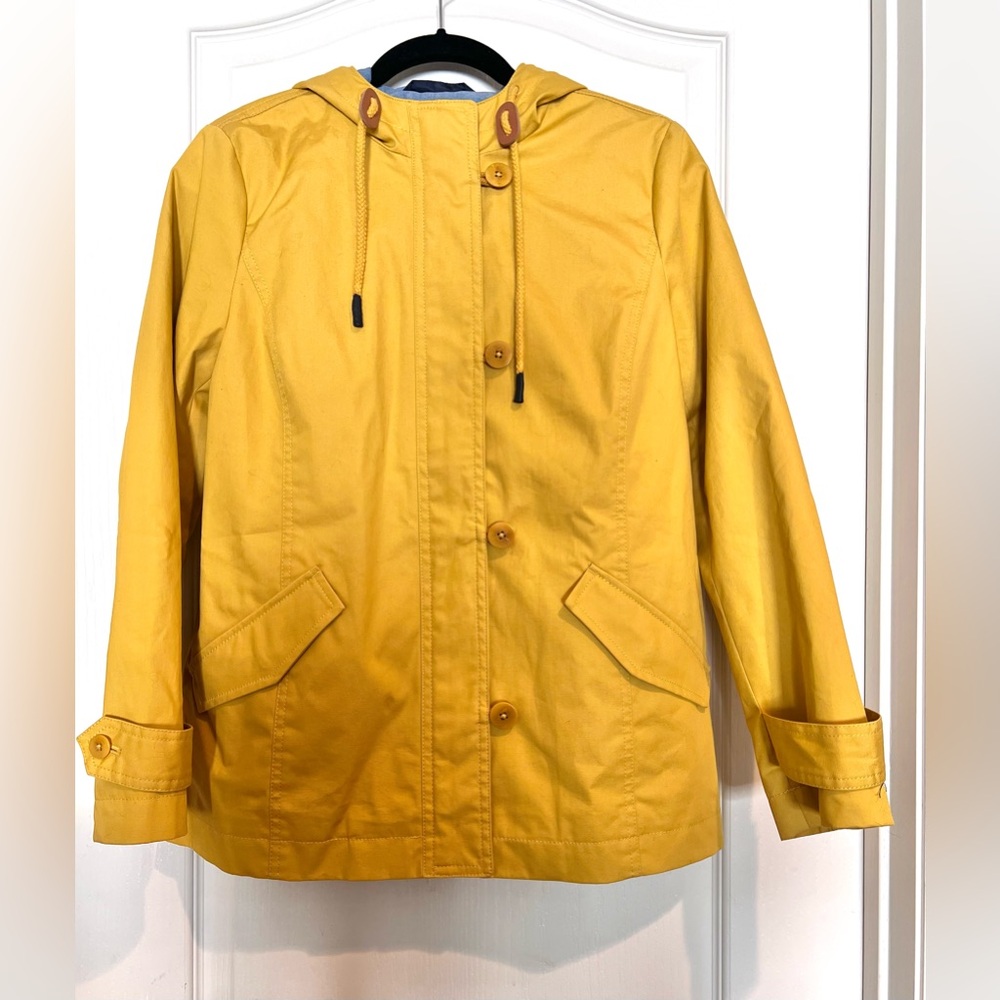Talbots Yellow Coated Cotton Rain Jacket with Hood Size S